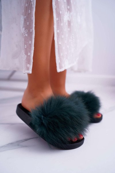 Women's Flip Flops With Fur Green Mellow