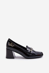 Black Patent Low Heel Court Shoes with Decoration Makki