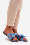 Flat Ladies Slippers With Bow Blue Tobin