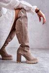 Women's Suede Thigh High Boots Beige Georgette