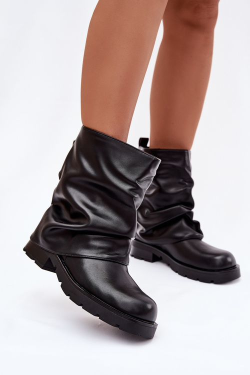 Insulated Women's Ankle Boots With Wrinkled Shaft Black Gracine