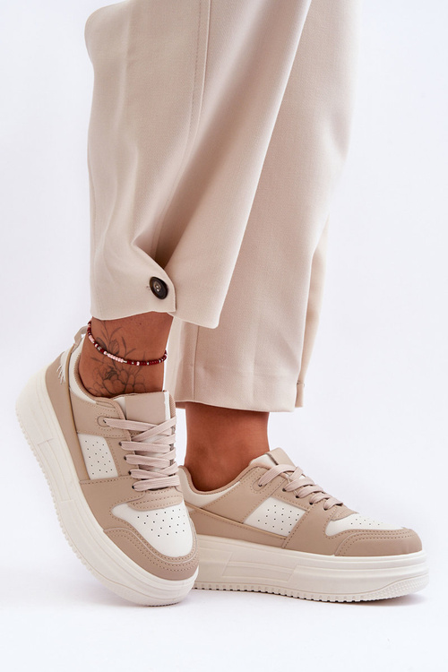 Women's Leather Sport Shoes On Massive Platform Beige Belisso