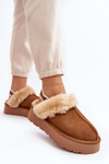 Leather Suede Slippers Women On Platform With Fur Camel Sophienne