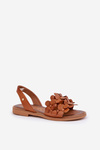 Leather Sandals On Flat Heel Brown Zazoo 40425