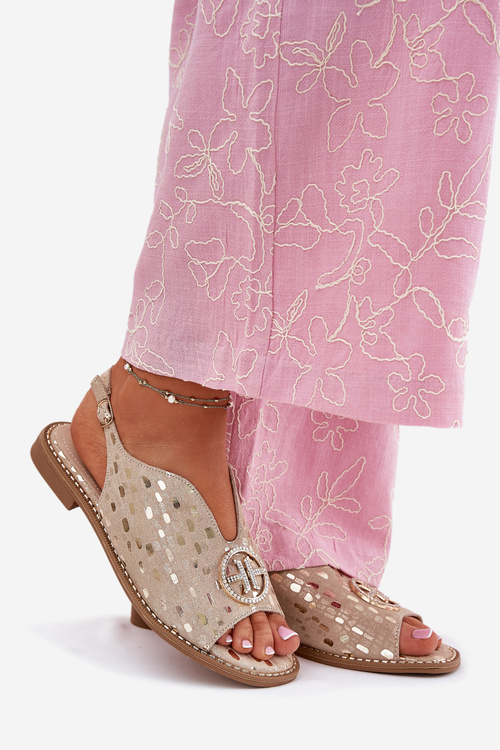 Leather Sandals With Flat Heel And Decoration S.Barski KV51-094 Golden