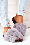 Rubber Slippers With Fur Grey Soft