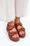 Womens platform and wedge sandals with buckles Camel Genorre