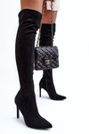 Over-the-Knee Suede Boots on Heel  Black Calfi