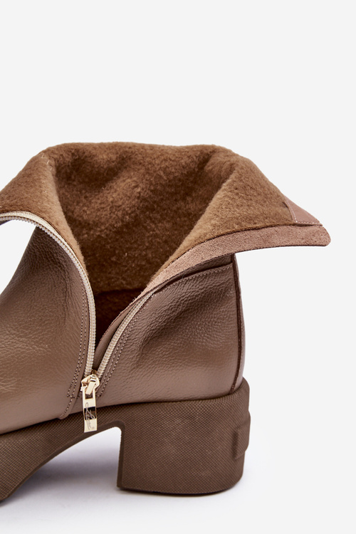 Leather Boots On Low Heel Dark Beige Lemar Volavola