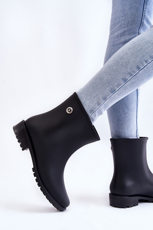 Women's Classic Slip-On Rain Boots Black Floriana