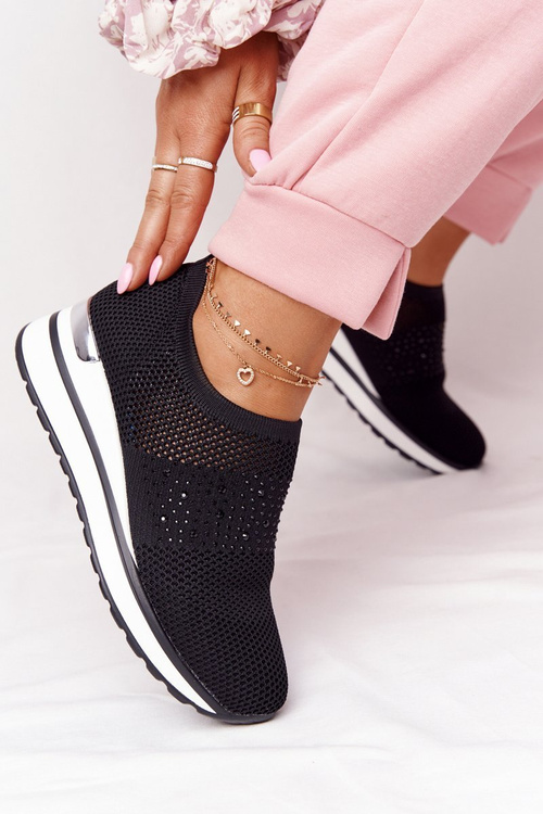 Openwork Wedge Slip-On Sneakers Black Sophia