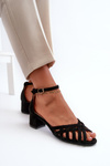 Women's Black Low Heel Faux Suede Sandals Monsha