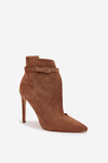 Women's ankle boots on heel made of eco suede dark beige Amalundi