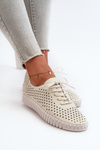 Leather Women's Sneakers with Lacy Pattern Beige Ilvima