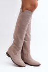 Zazoo 3407 Suede Knee-high Boots with Flat Heel Cappuccino