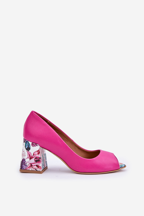 Leather pumps with decorative heel Fuchsia Lewski Shoes 2608/K