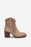 Perforated Ankle Boots On Block Heels Beige Nurissa