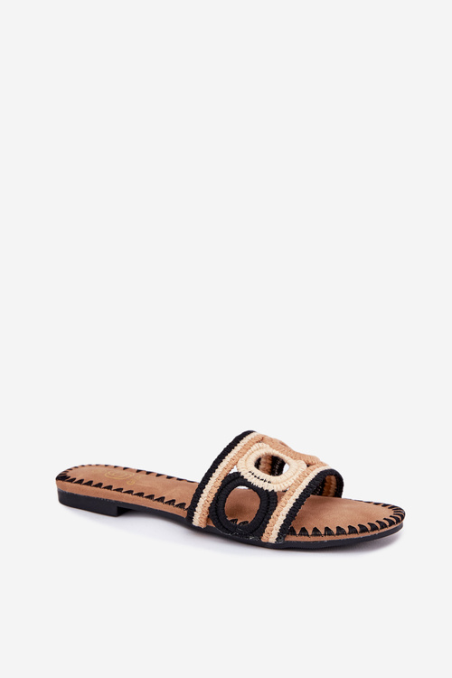 Crocheted Women's Slippers On Flat Heel Black Nirina