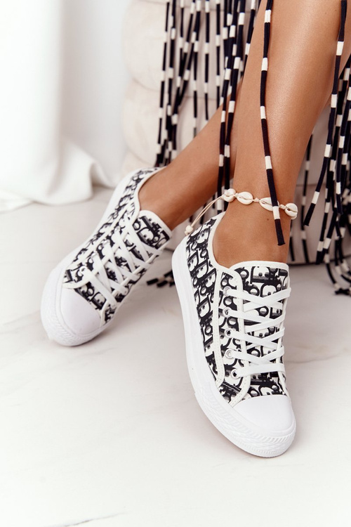 Damskie Logowane Trampki Biało-Czarne Day Off