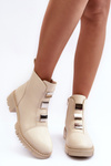 Leather Boots on Flat Heel Light Beige Azulenn