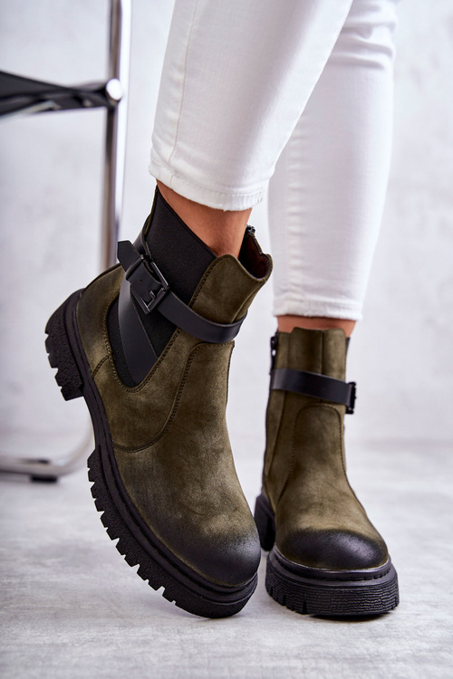 Women's Warm Boots Jodhpur boots With Belt Green Jose