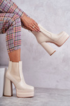 Women's Leather Boots On A Massive Heel Beige Jones