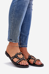 Embellished Flat Women's Sandals Black Adivrae