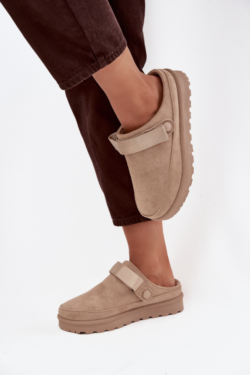 Women's Slippers Insulated With Fur On Platform Beige Azida