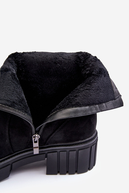 Women's Massive Suede Boots on a Flat Heel Black Lunai