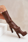 Knee High Boots On A Heel And Platform Made Of Eco Leather Brown Felilorn