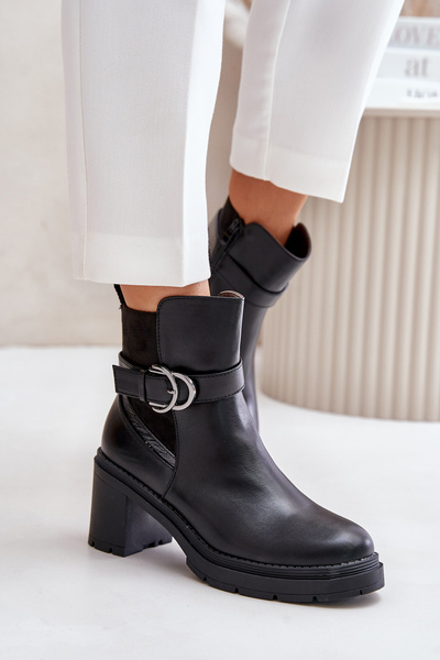 Damskie Botki Na Zamek Obcas Słupek Ocieplane Czarne Inabelle