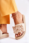 Classic Women's Leather Slippers With A Bow Beige Dessy