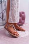 Women's Flat Slip-on Sandals With Zircons Champagne Satina