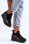 Buty Sportowe Damskie Wsuwane Koturn Czarne Farro 21PB35-4000