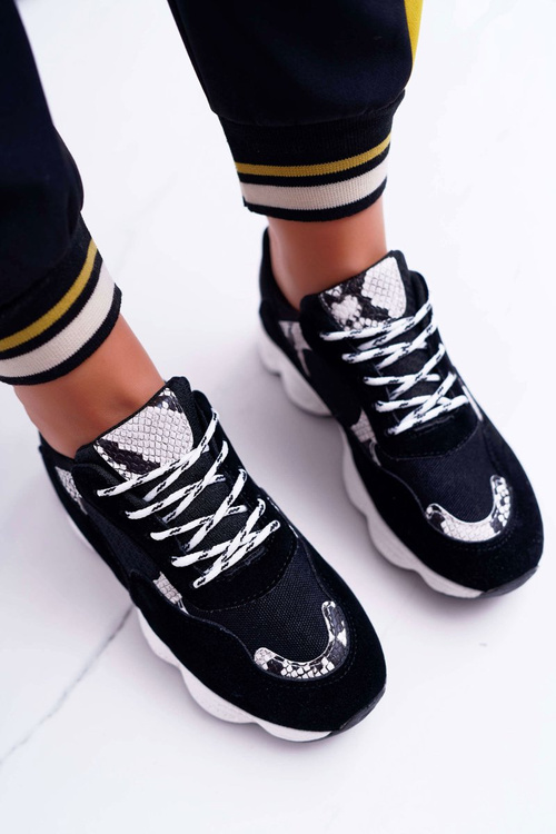 Sportowe Damskie Buty Zamszowe Czarne Skóra Węża Lollipop