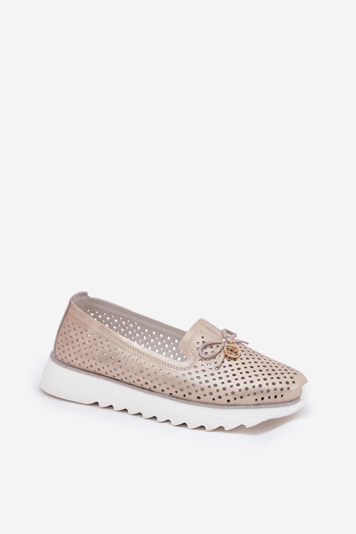 Półbuty Damskie Ażurowe Na Platformie Skóra Naturalna Złote D&A LR51-631