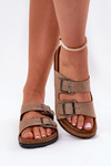 Women's Sandals With Buckles On Cork Platform Beige Galurena