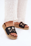 Women's Sandals With Golden Buckles On Platform Black Rigasta
