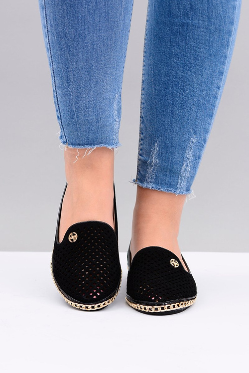 Lu Boo | Black Openwork Ballerina Lords Lace-ups Stylish