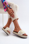Women's Platform Sandals Adorned with Flowers White Nodina