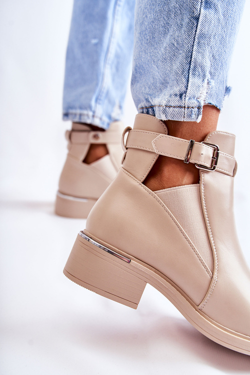 Women's Leather Flat Boots On A Flat Heel Beige Marla