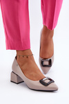 Women's Court Shoes with Block Heel and Grey Decoration Sarala