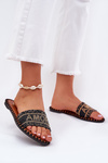 Ladies Flat Heeled Slippers With Decoration Black Dorfedi