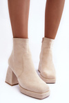 Suede Heeled Boots Beige Makeline 