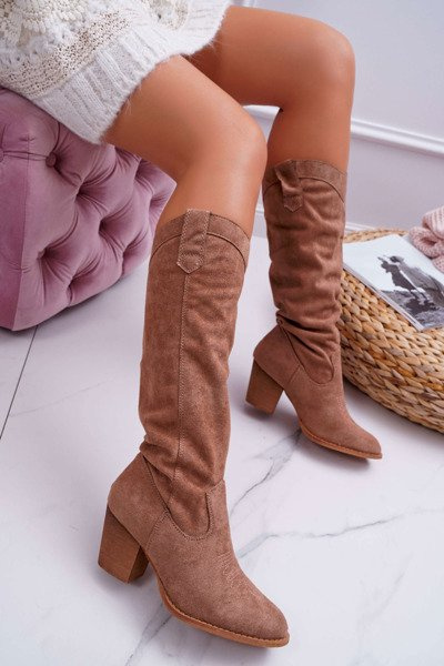 Women's Knee High Boots Suede Beige Lemane