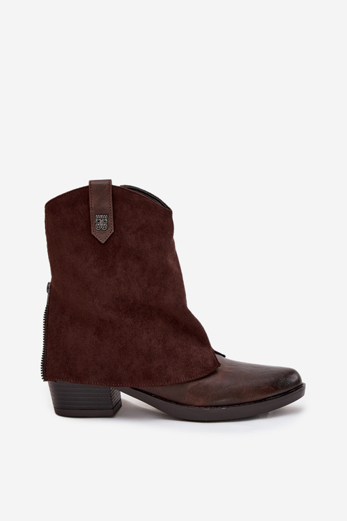 Damskie Botki Ocieplane Obcas Kowbojki Czekoladowe Sylvette