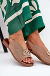 Ladies Sandals With Decoration On Flat Heel Eco Suede Dark Beige Ralisses