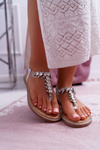 Women's Flat Slip-on Sandals With Zircons Silver Satina