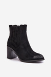 Warm Women's Ankle Boots on Heel Eco Suede Black Gudra