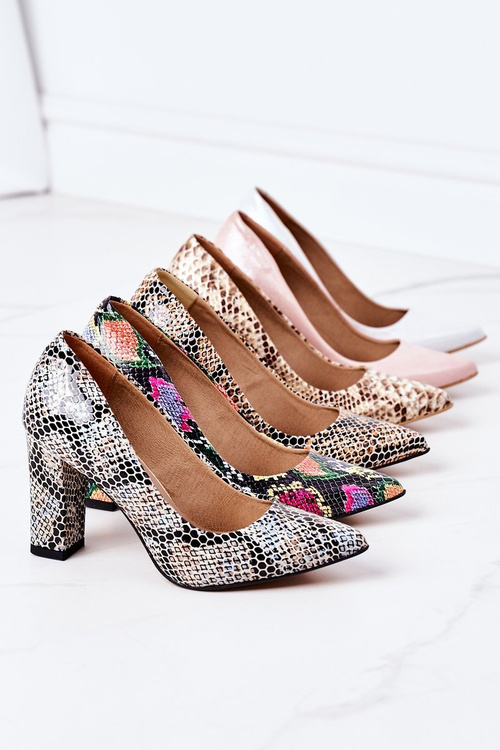 Pumps With A Snake Pattern Lewski Shoes 2453 Gold
